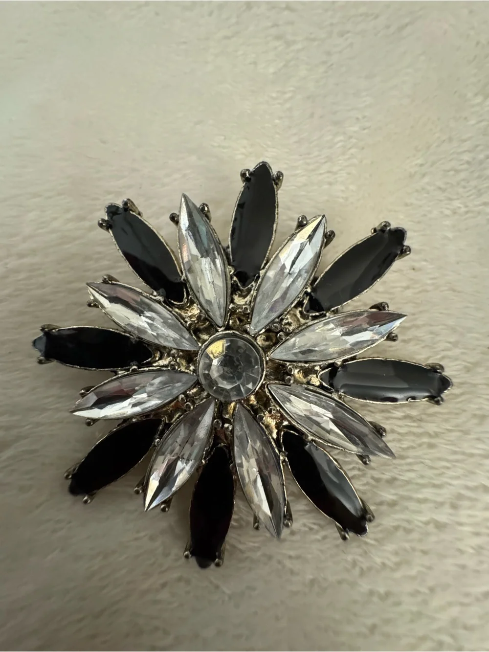 Black and Clear Crystal Floral Statement Brooch - Women Jewelry